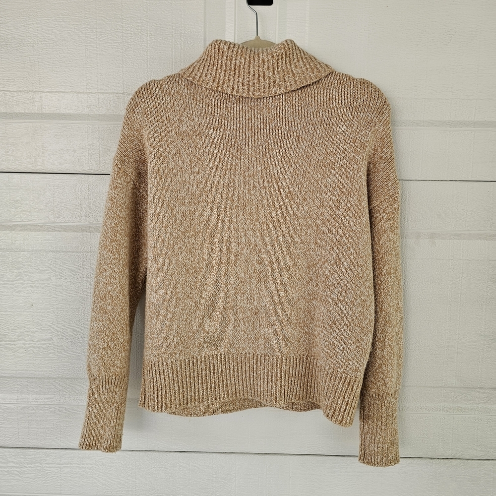 LOFT Neutral Half Zip Sweater Small Cozy Knit Minimalist Beige Ribbed Collar - Picture 3 of 12
